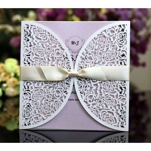 Latest Invitation Card Laser Cut Paper Square Wedding Card White Greeting Card